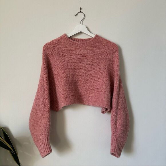 Aritzia Wilfred Free Lolan Alpaca Wool Oversized Cropped Sweater Rose Pink Small - Picture 4 of 9
